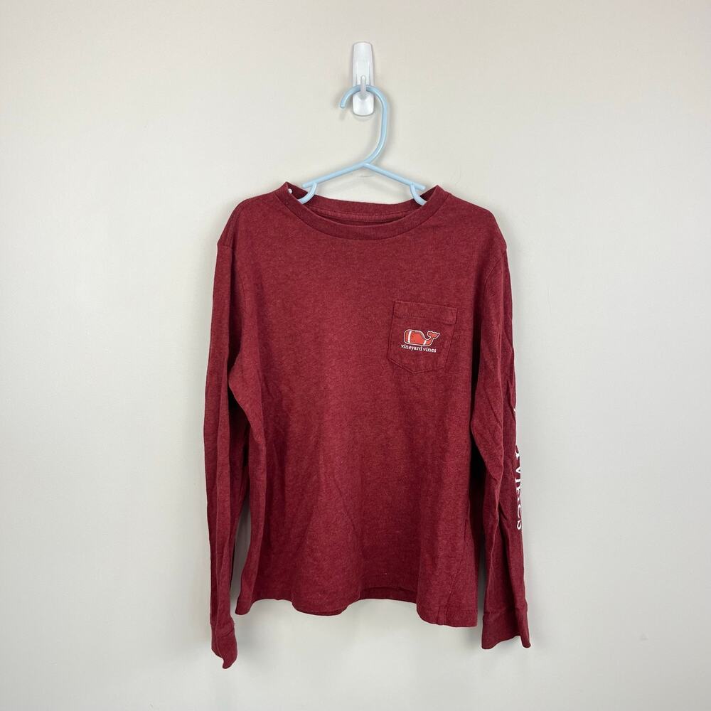 Vineyard Vines Boys' Textured Football Whale Long-Sleeve T-Shirt Burgundy 7